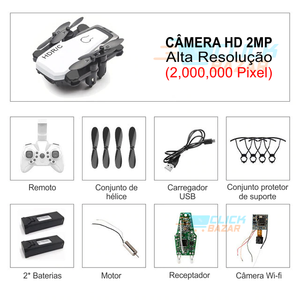 MINI DRONE DOBRÁVEL QUADROCOPTER RC COM CAMERA HD